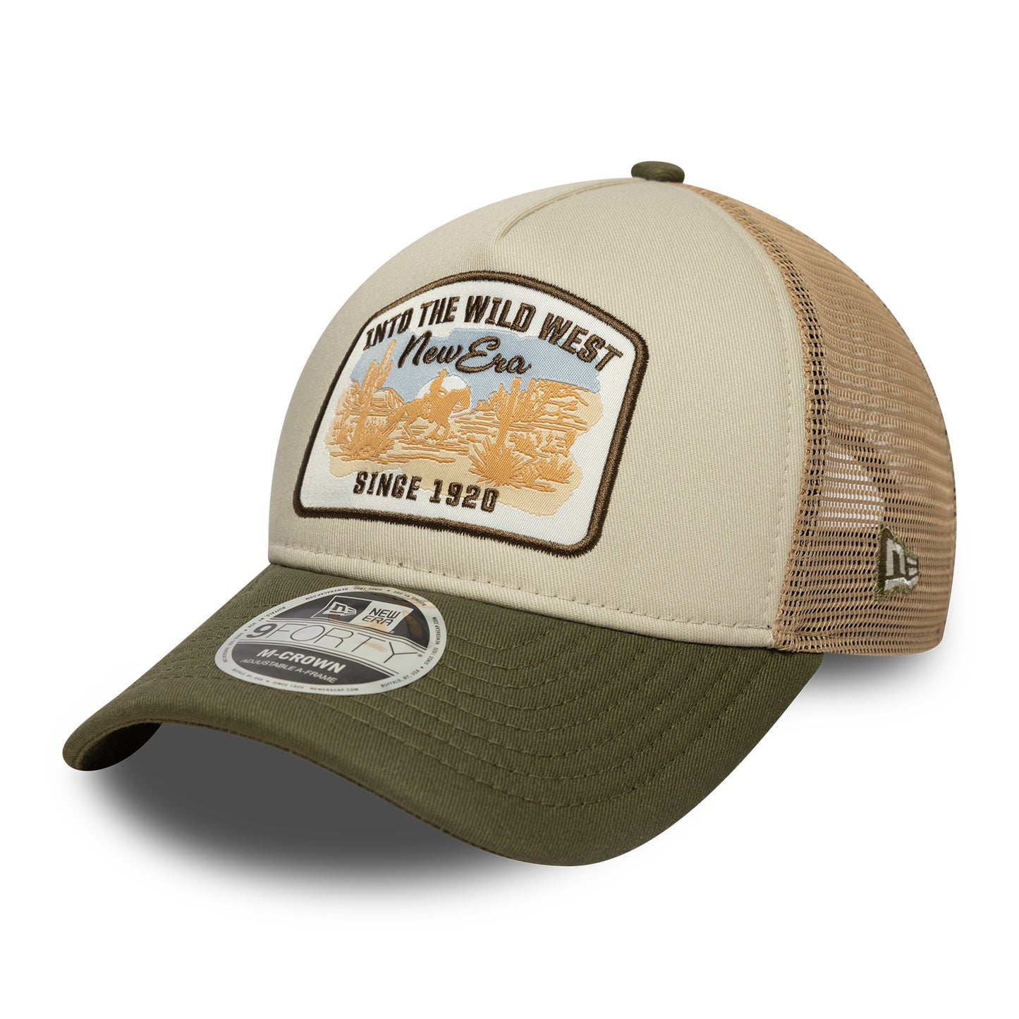 New Era 9FORTY M-Crown A-Frame Trucker Cap - Contrast Patch - Stone-Olive