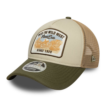New Era 9FORTY M-Crown A-Frame Trucker Cap - Contrast Patch - Stone-Olive