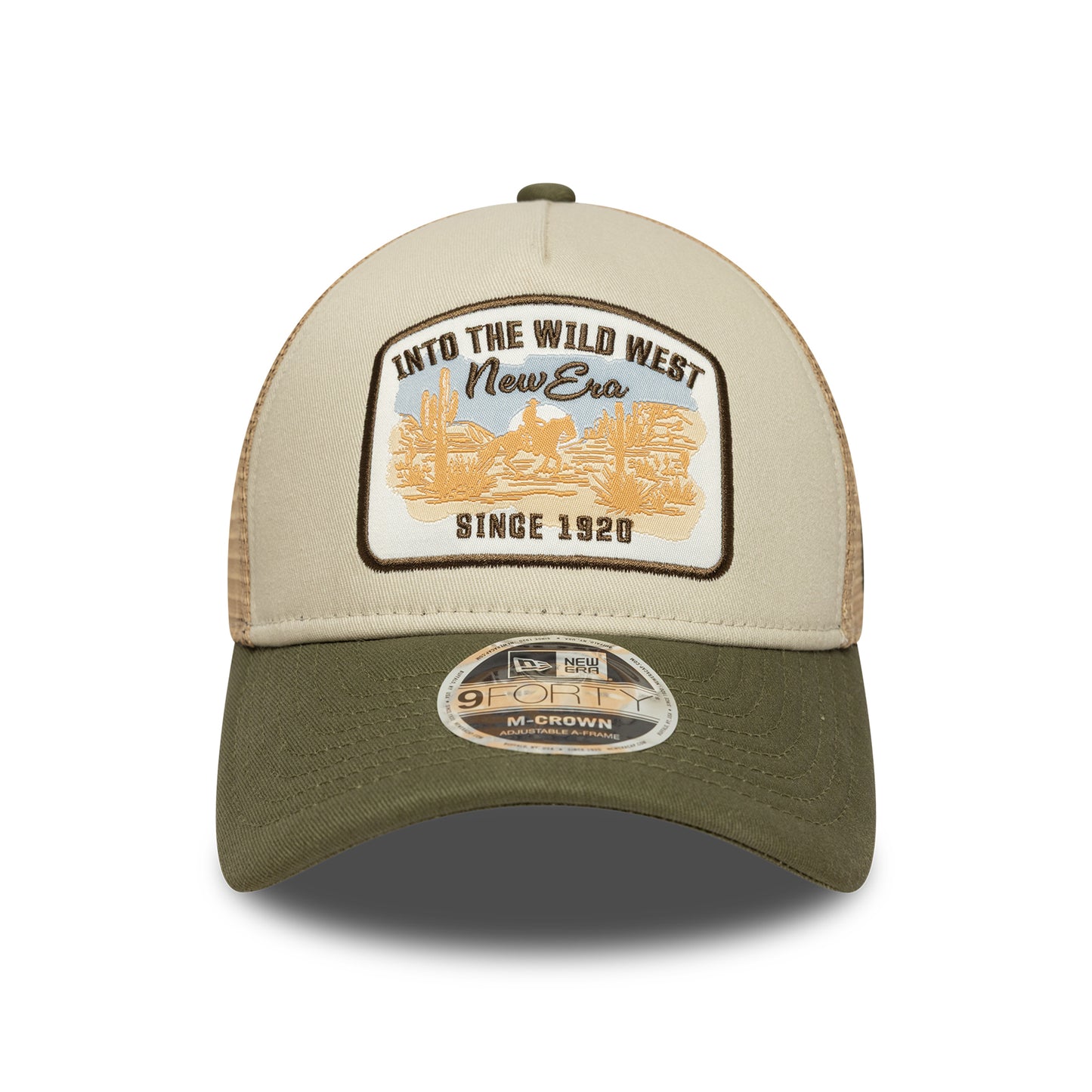 New Era 9FORTY M-Crown A-Frame Trucker Cap - Contrast Patch - Stone-Olive