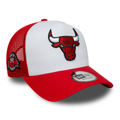 New Era Chicago Bulls A-Frame Trucker Cap - NBA Side Patch - Red-White