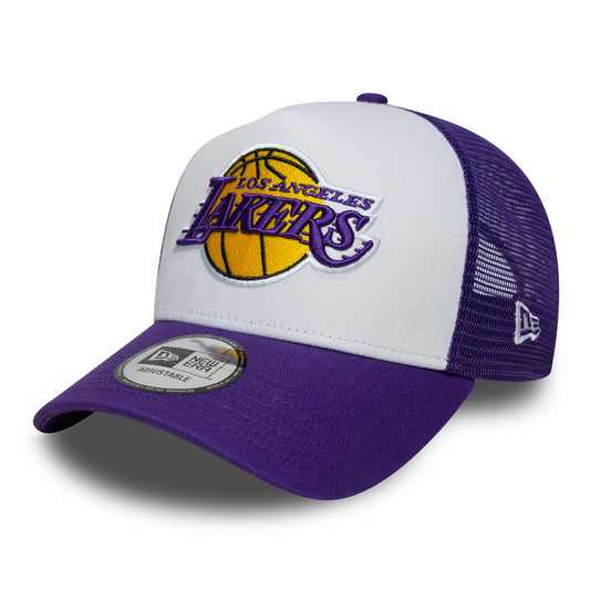 New Era L.A. Lakers A-Frame Trucker Cap - NBA Side Patch - Purple-White