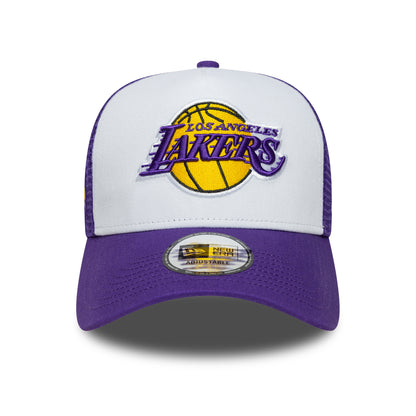New Era L.A. Lakers A-Frame Trucker Cap - NBA Side Patch - Purple-White
