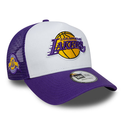 New Era L.A. Lakers A-Frame Trucker Cap - NBA Side Patch - Purple-White
