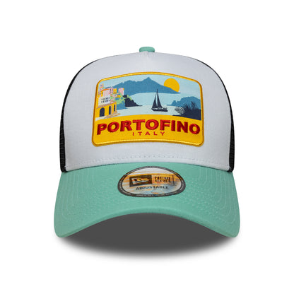 New Era Portofino A-Frame Trucker Cap - Location Patch - Aqua-Black
