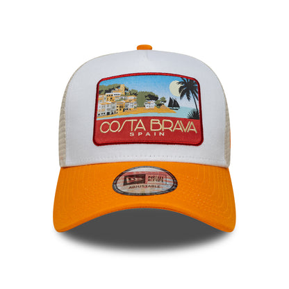 New Era Costa Brava A-Frame Trucker Cap - Location Patch - Orange-Stone