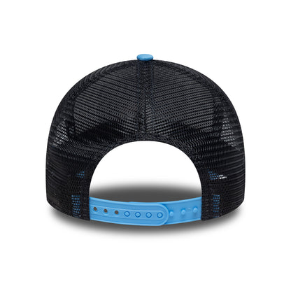 New Era Mykonos A-Frame Trucker Cap - Location Patch - Sky Blue-Navy