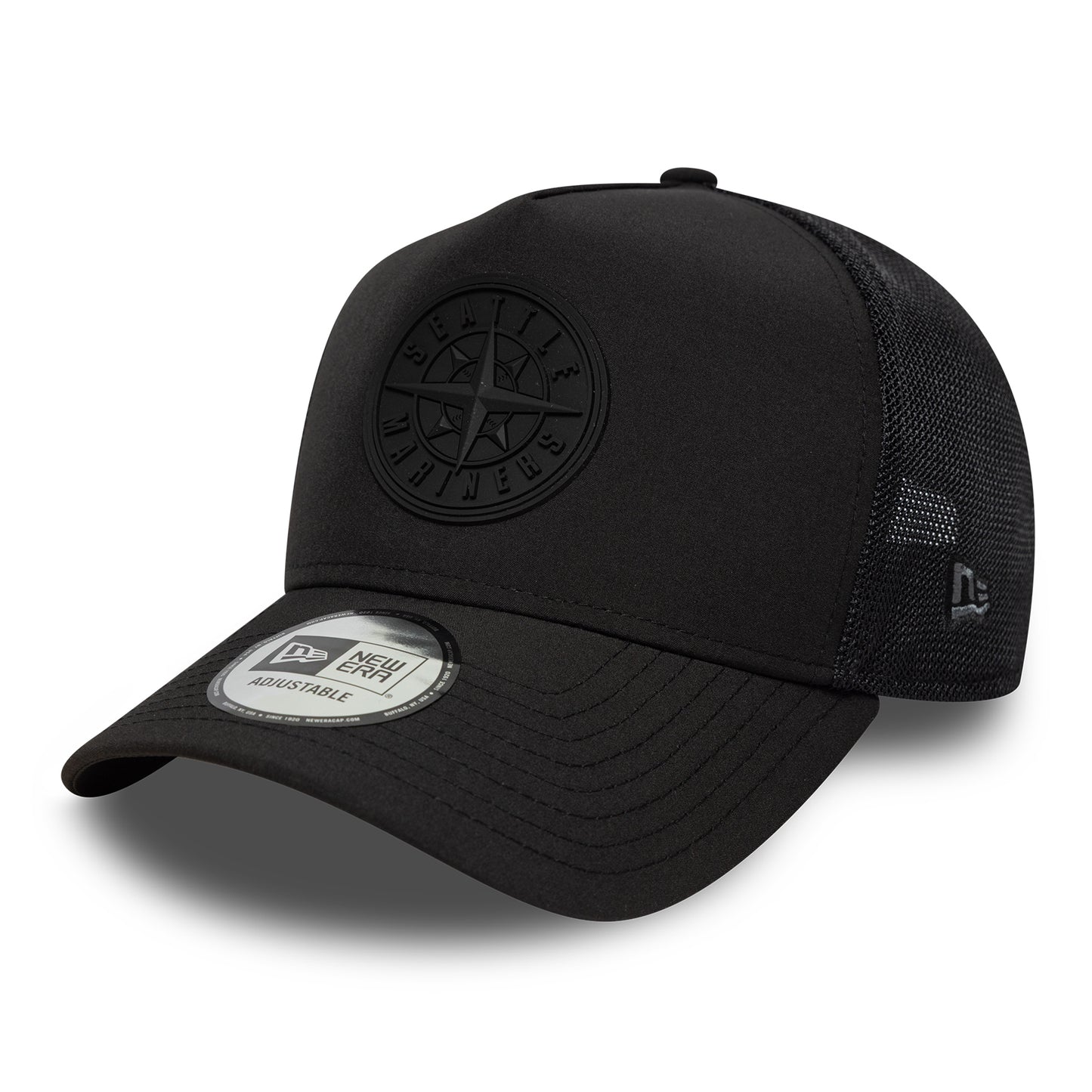 New Era Seattle Mariners A-Frame Trucker Cap - MLB Sport Featherweight - Black On Black