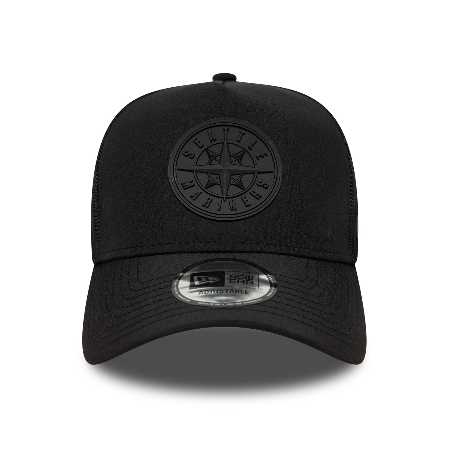 New Era Seattle Mariners A-Frame Trucker Cap - MLB Sport Featherweight - Black On Black