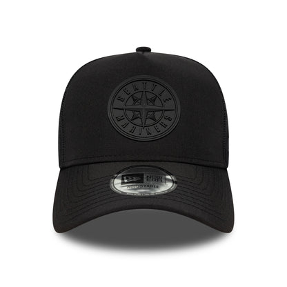 New Era Seattle Mariners A-Frame Trucker Cap - MLB Sport Featherweight - Black On Black