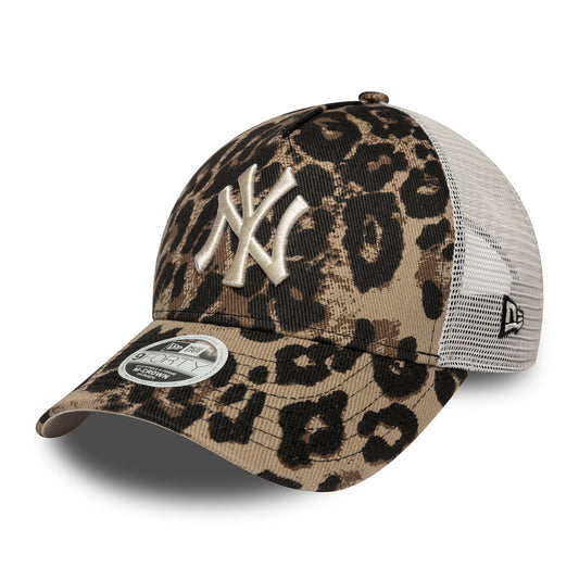 New Era Womens 9FORTY M-Crown New York Yankees A-Frame Trucker Cap - MLB Leopard - Brown-Stone