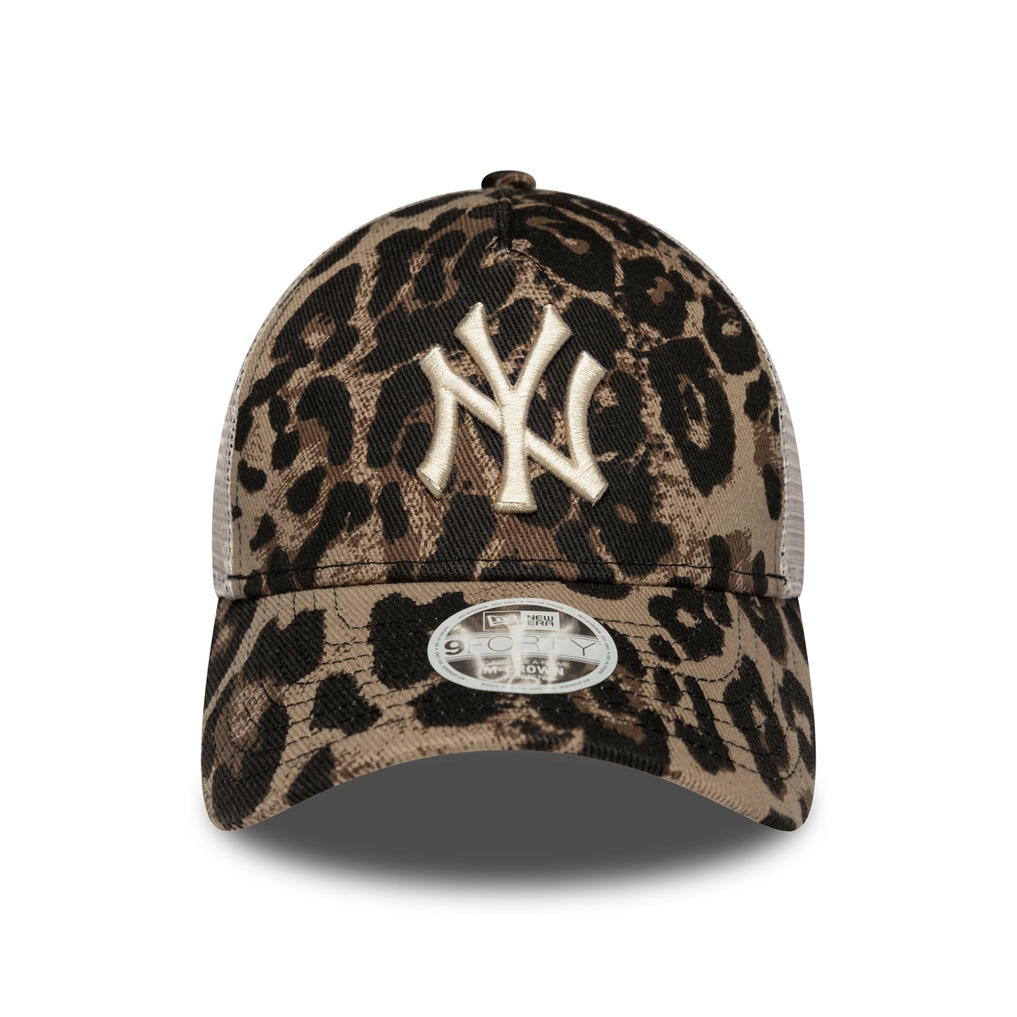 New Era Womens 9FORTY M-Crown New York Yankees A-Frame Trucker Cap - MLB Leopard - Brown-Stone
