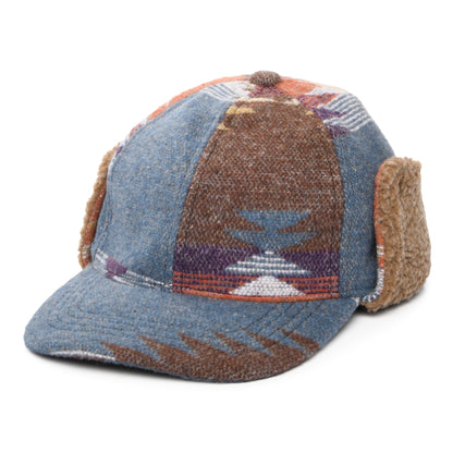 Scala Hats Sapos Aztec Print Baseball Cap with Earflaps - Denim-Multi