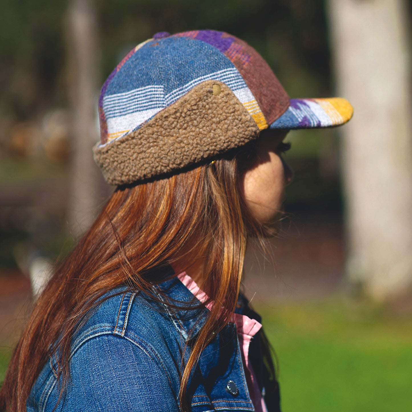 Scala Hats Sapos Aztec Print Baseball Cap with Earflaps - Denim-Multi