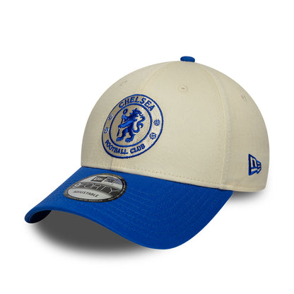 New Era 9FORTY Chelsea FC Baseball Cap - Seasonal Contrast Lion Crest - Cream-Royal Blue