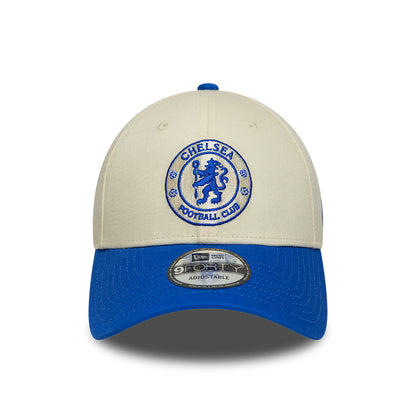 New Era 9FORTY Chelsea FC Baseball Cap - Seasonal Contrast Lion Crest - Cream-Royal Blue