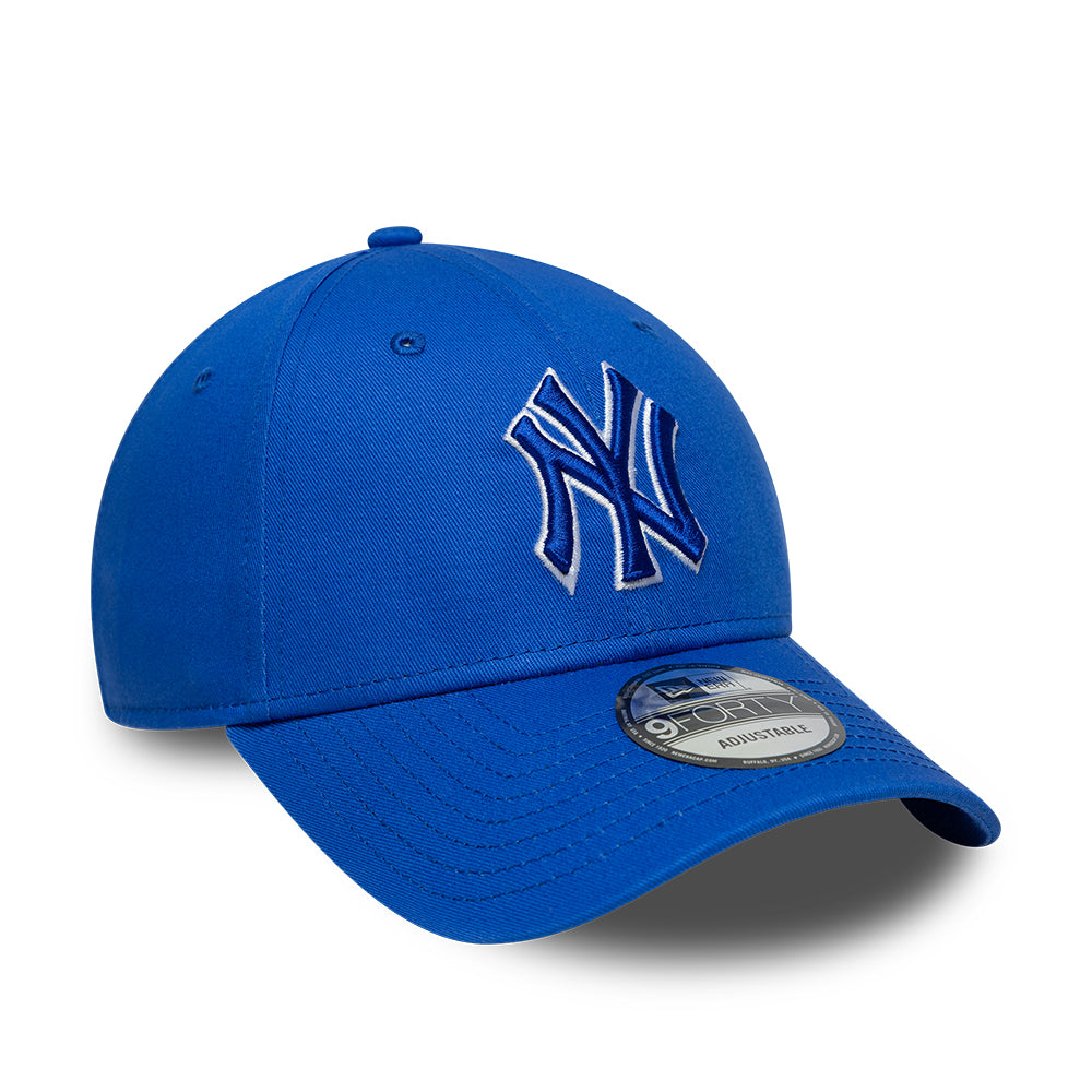 New Era 9FORTY New York Yankees Baseball Cap - MLB Team Outline - Bright Blue-White