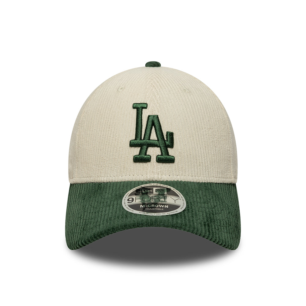 New Era 9FORTY M-Crown L.A. Dodgers Baseball Cap - MLB Cord - Cream-Dark Green