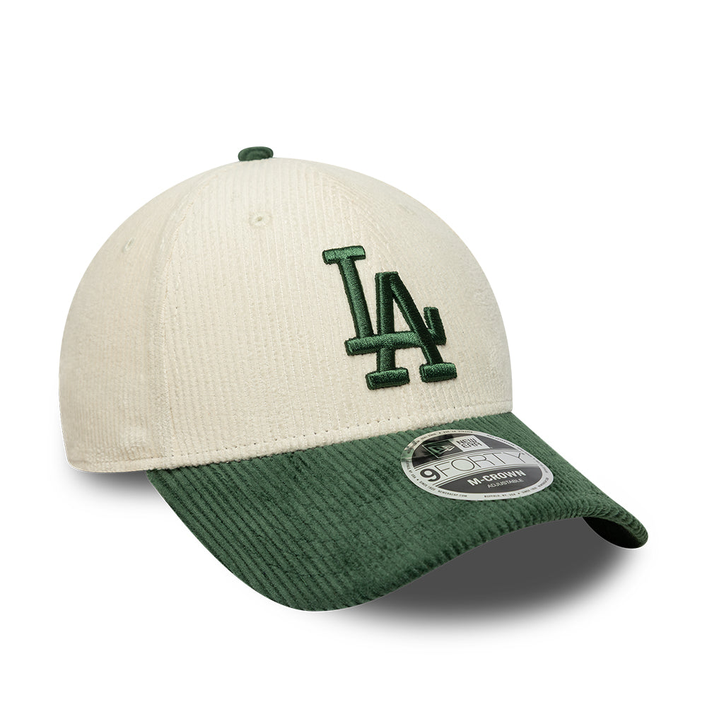 New Era 9FORTY M-Crown L.A. Dodgers Baseball Cap - MLB Cord - Cream-Dark Green