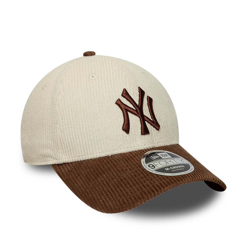 New Era 9FORTY M-Crown New York Yankees Baseball Cap - MLB Cord - Cream-Deep Brown
