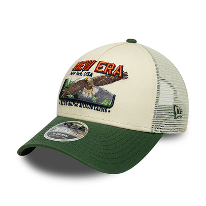 New Era 9FORTY M-Crown A-Frame Trucker Cap - Outdoor Graphic - Cream-Dark Green