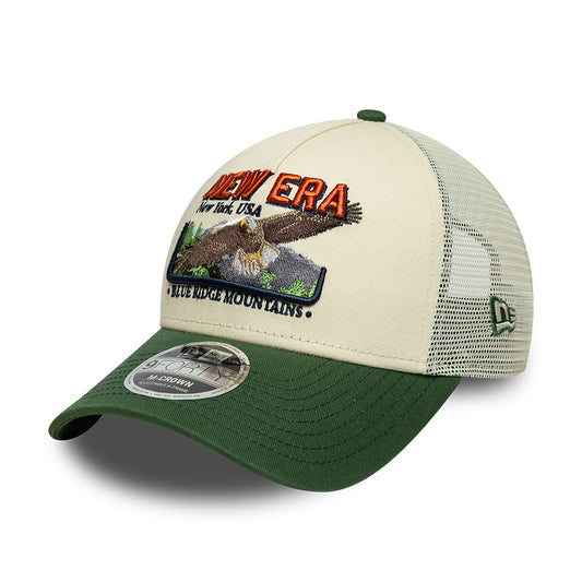 New Era 9FORTY M-Crown A-Frame Trucker Cap - Outdoor Graphic - Cream-Dark Green