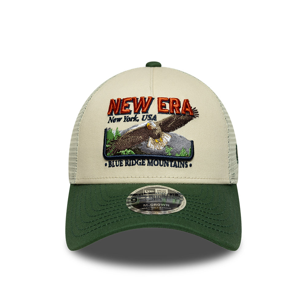 New Era 9FORTY M-Crown A-Frame Trucker Cap - Outdoor Graphic - Cream-Dark Green