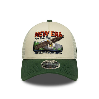 New Era 9FORTY M-Crown A-Frame Trucker Cap - Outdoor Graphic - Cream-Dark Green
