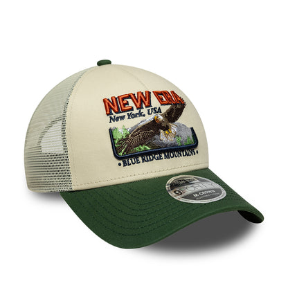 New Era 9FORTY M-Crown A-Frame Trucker Cap - Outdoor Graphic - Cream-Dark Green