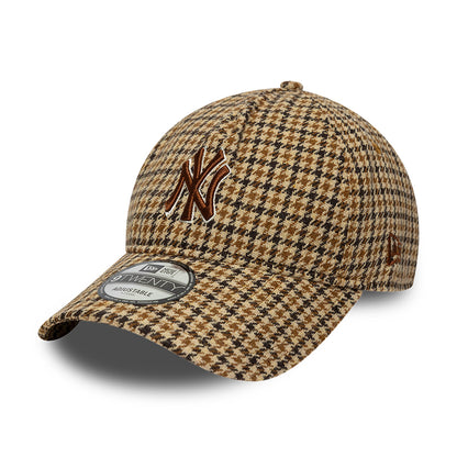 New Era 9TWENTY New York Yankees A-Frame Baseball Cap - MLB Houndstooth - Camel