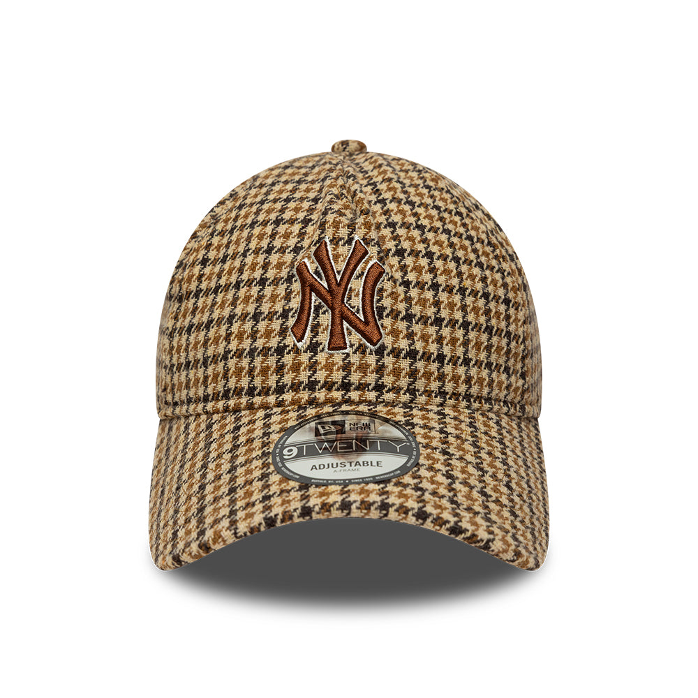 New Era 9TWENTY New York Yankees A-Frame Baseball Cap - MLB Houndstooth - Camel