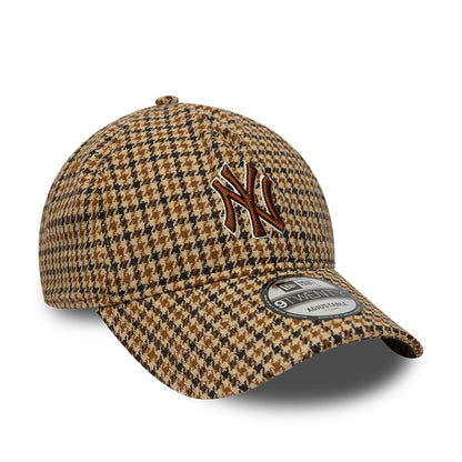 New Era 9TWENTY New York Yankees A-Frame Baseball Cap - MLB Houndstooth - Camel