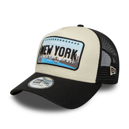 New Era 9FORTY New York A-Frame Trucker Cap - License Plate - Stone-Black