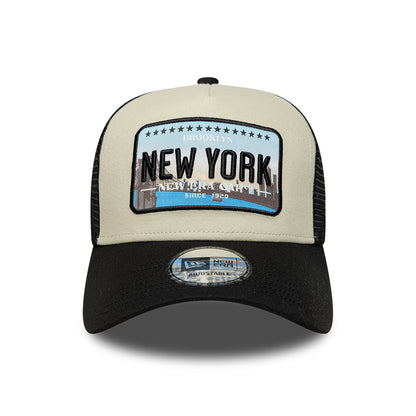 New Era 9FORTY New York A-Frame Trucker Cap - License Plate - Stone-Black