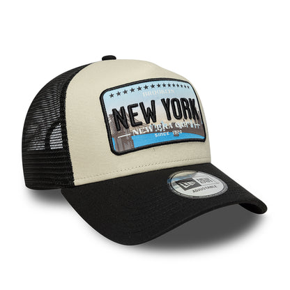 New Era 9FORTY New York A-Frame Trucker Cap - License Plate - Stone-Black