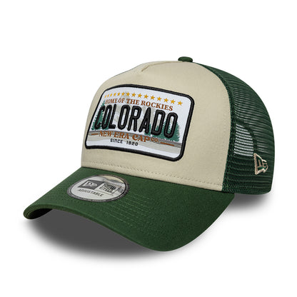 New Era 9FORTY Colorado A-Frame Trucker Cap - License Plate - Stone-Dark Green