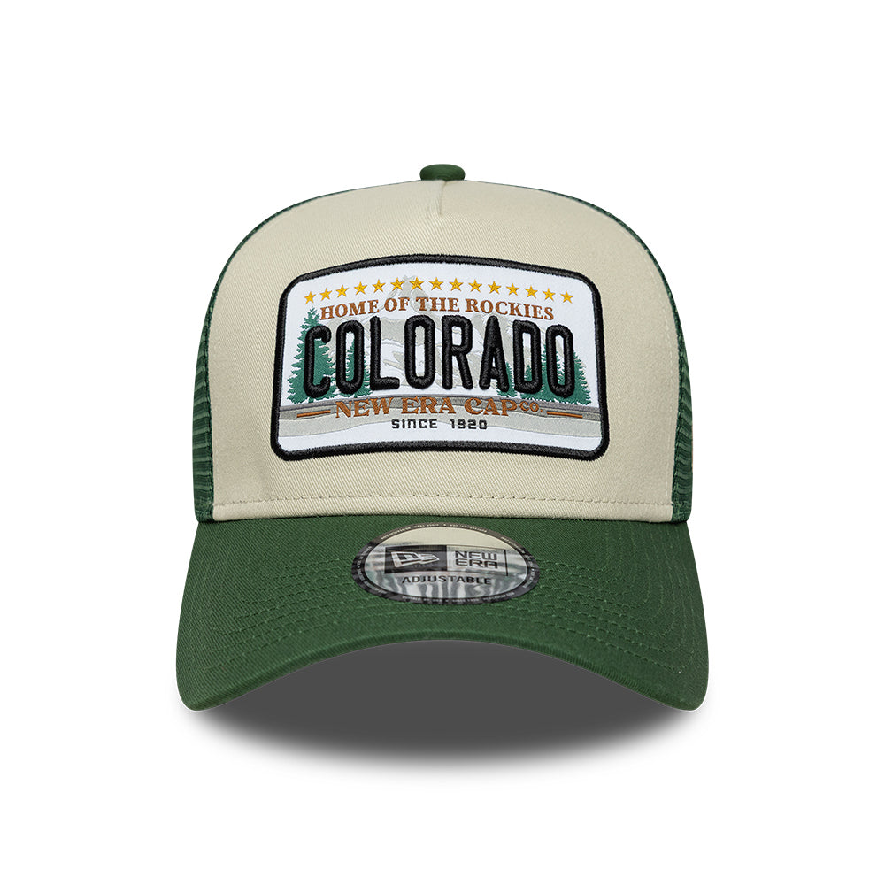 New Era 9FORTY Colorado A-Frame Trucker Cap - License Plate - Stone-Dark Green