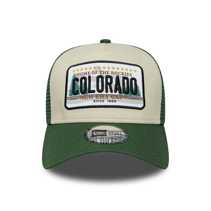 New Era 9FORTY Colorado A-Frame Trucker Cap - License Plate - Stone-Dark Green