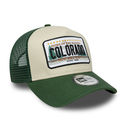 New Era 9FORTY Colorado A-Frame Trucker Cap - License Plate - Stone-Dark Green