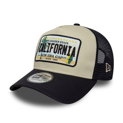 New Era 9FORTY California A-Frame Trucker Cap - License Plate - Stone-Navy