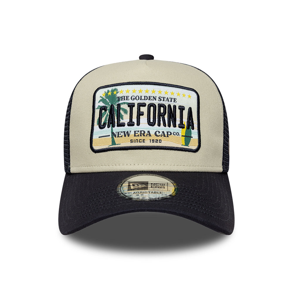 New Era 9FORTY California A-Frame Trucker Cap - License Plate - Stone-Navy
