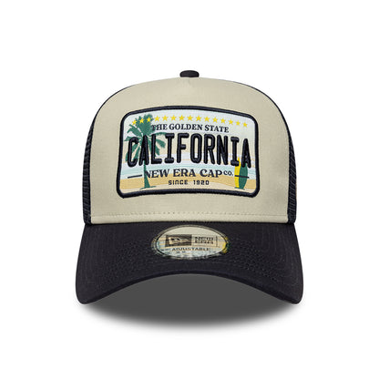New Era 9FORTY California A-Frame Trucker Cap - License Plate - Stone-Navy