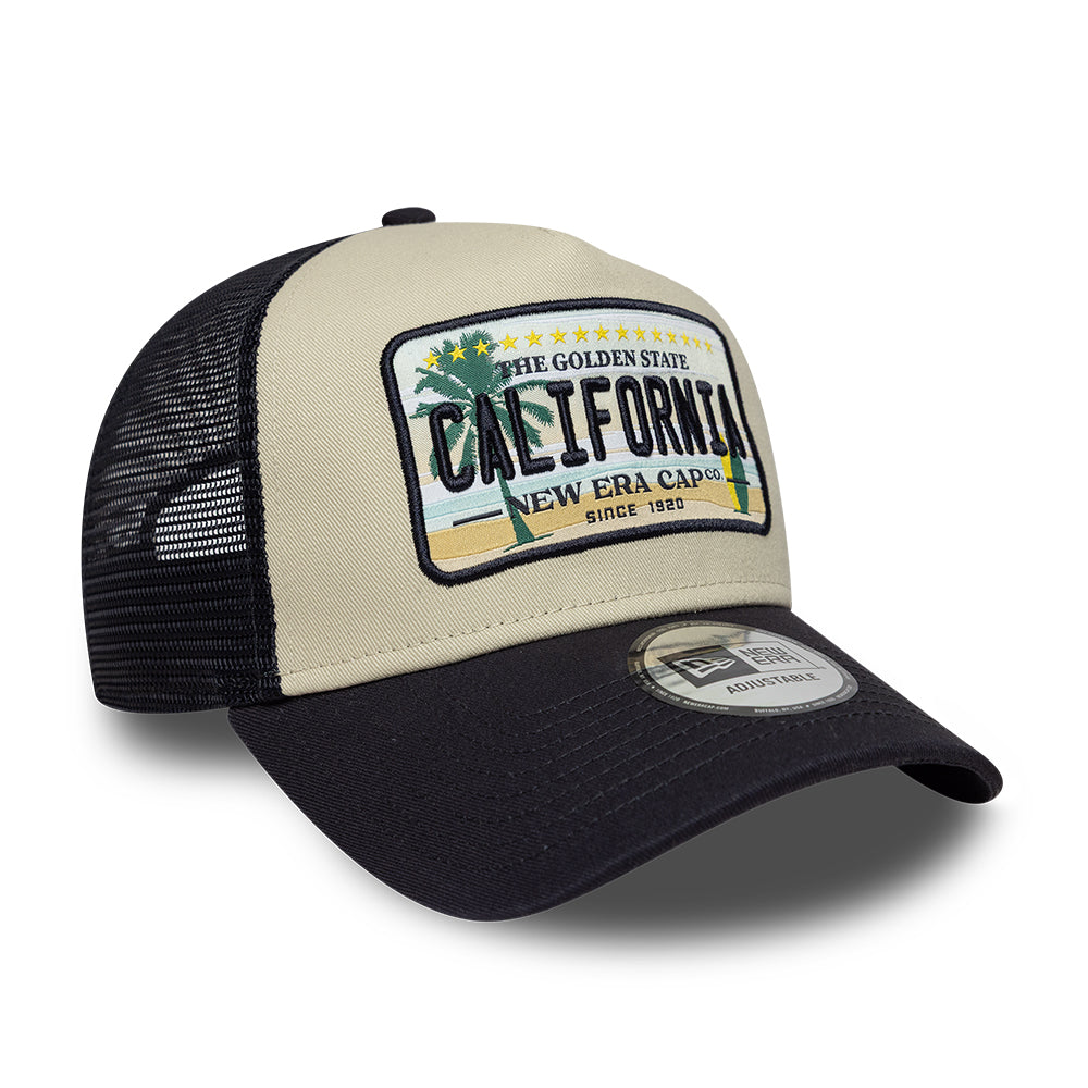 New Era 9FORTY California A-Frame Trucker Cap - License Plate - Stone-Navy