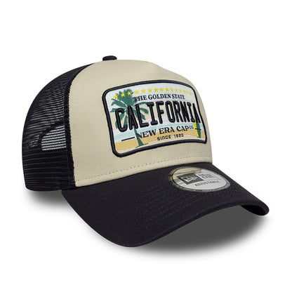 New Era 9FORTY California A-Frame Trucker Cap - License Plate - Stone-Navy
