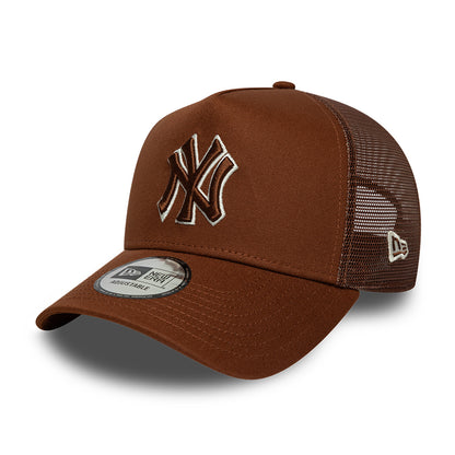 New Era 9FORTY New York Yankees A-Frame Trucker Cap - MLB Outline - Deep Brown-Cream
