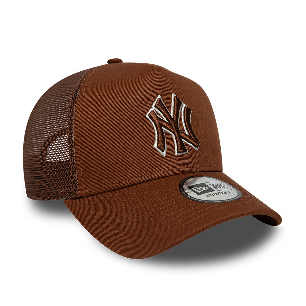 New Era 9FORTY New York Yankees A-Frame Trucker Cap - MLB Outline - Deep Brown-Cream