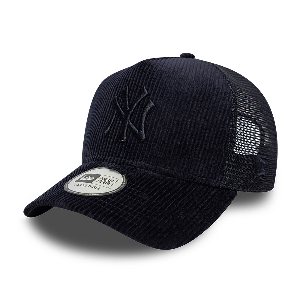 New Era 9FORTY New York Yankees A-Frame Trucker Cap - MLB Tonal Cord - Navy On Navy