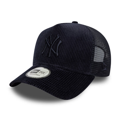 New Era 9FORTY New York Yankees A-Frame Trucker Cap - MLB Tonal Cord - Navy On Navy