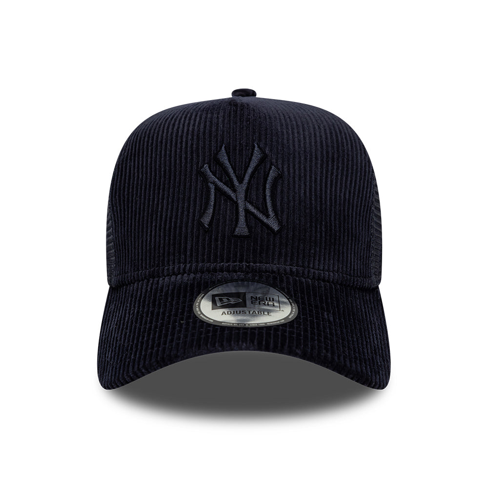 New Era 9FORTY New York Yankees A-Frame Trucker Cap - MLB Tonal Cord - Navy On Navy