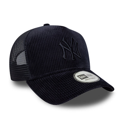 New Era 9FORTY New York Yankees A-Frame Trucker Cap - MLB Tonal Cord - Navy On Navy