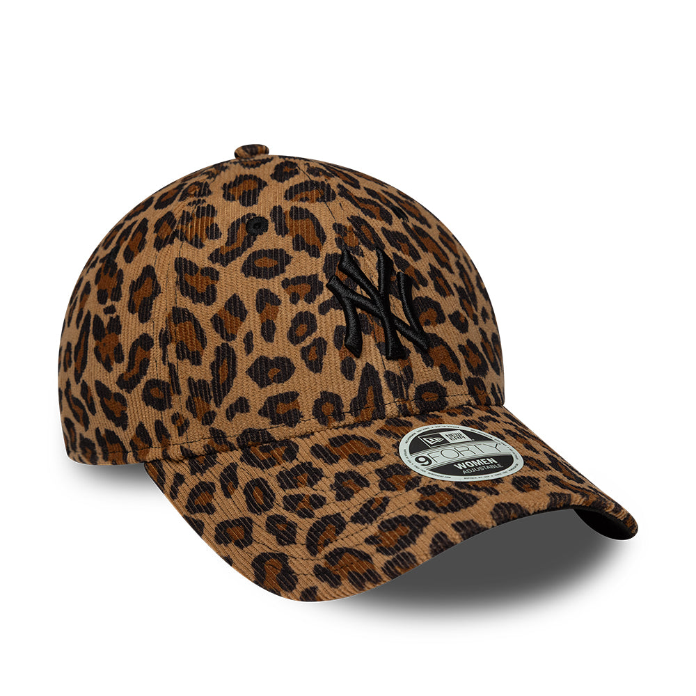 New Era Womens 9FORTY New York Yankees Baseball Cap - MLB Leopard Cord - Camel-Black